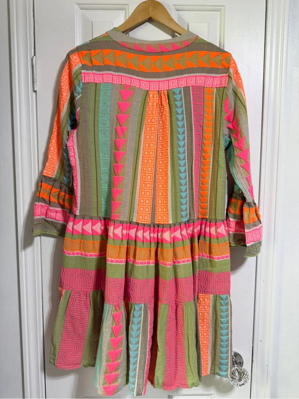 Devotion Twins ELLA SHORT MULTI PINK ORANGE boho flare tunic dress small - Picture 4 of 9